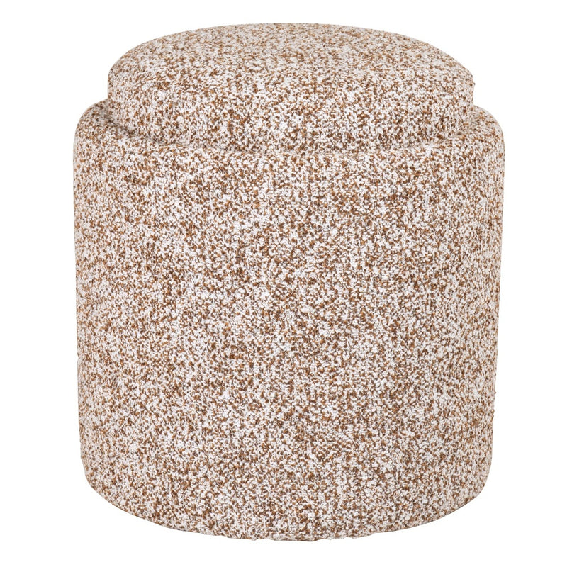 Pouf Japandi rond en bouclette écrue et marron – Azir