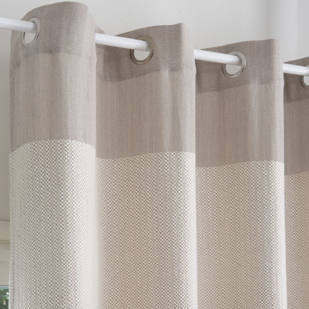 Rideau à Œillets Japandi en Coton Recyclé Jacquard Écru et Taupe 140x250 – IDEAL