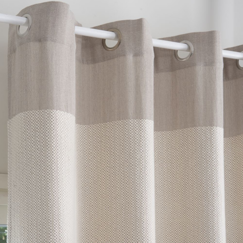 Rideau à Œillets Japandi en Coton Recyclé Jacquard Écru et Taupe 140x250 – IDEAL