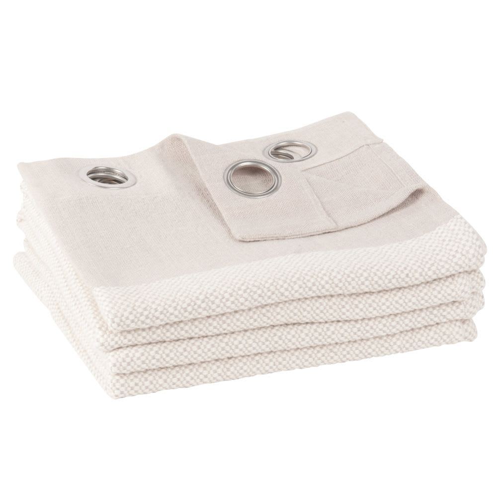 Rideau à Œillets Japandi en Coton Recyclé Jacquard Écru et Taupe 140x250 – IDEAL
