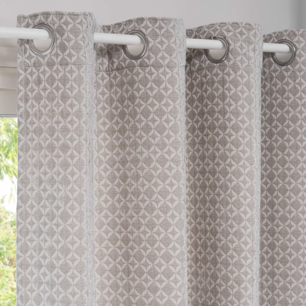 Rideau Japandi à œillets gris et blanc motifs graphiques 140x270 – ABBY