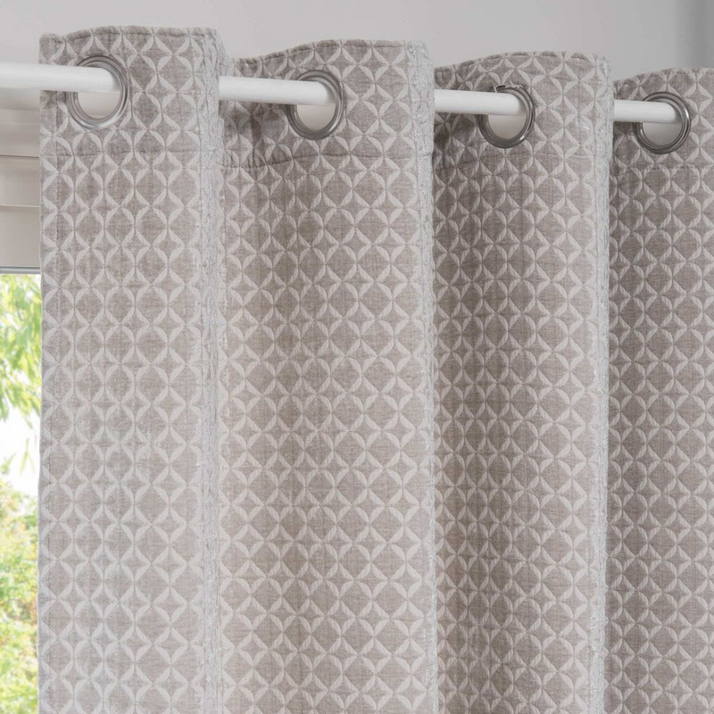 Rideau Japandi à œillets gris et blanc motifs graphiques 140x270 – ABBY