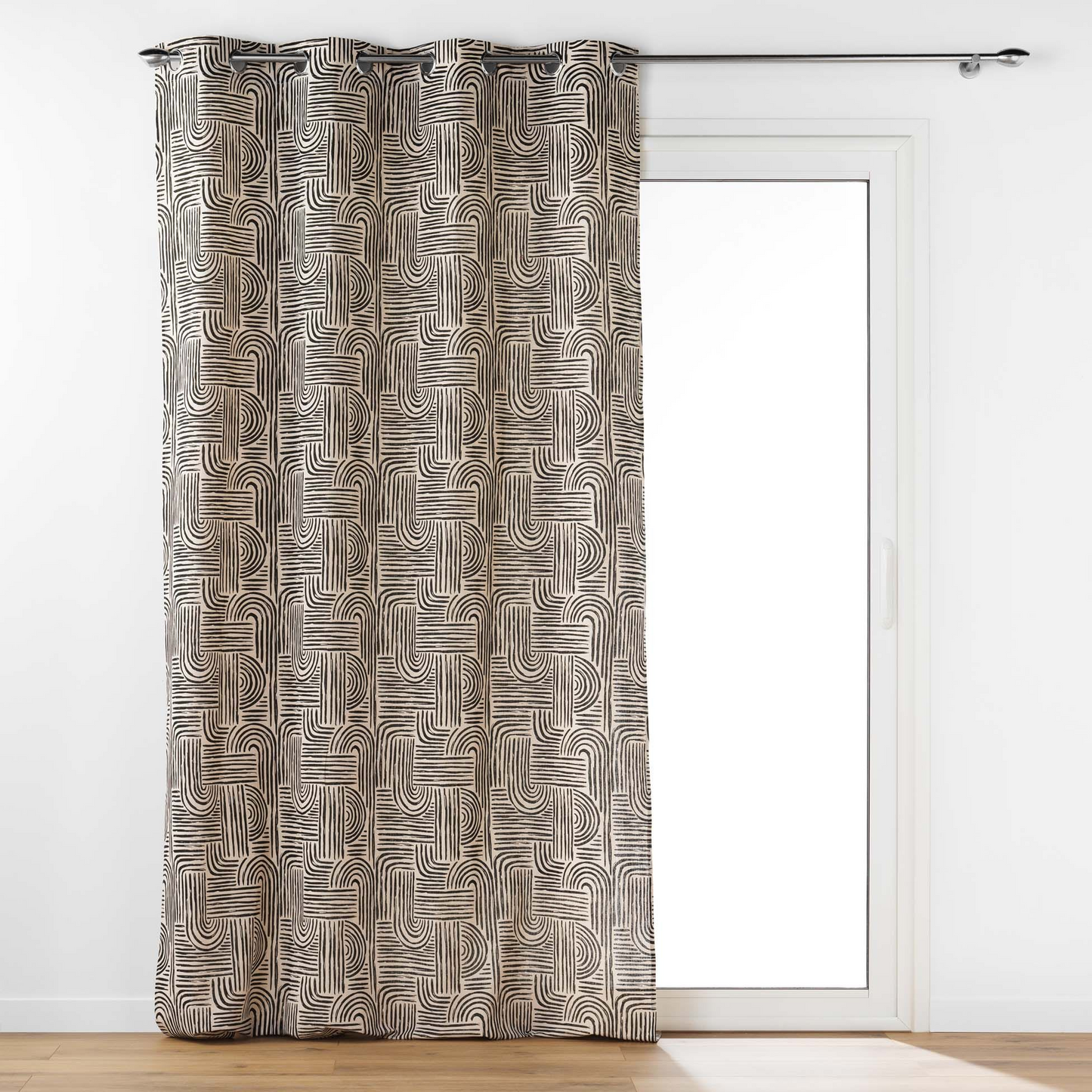 Rideau à œillets Japandi polycoton imprimé écru et noir 140 x 240 cm – Estero Douceur d'Intérieur