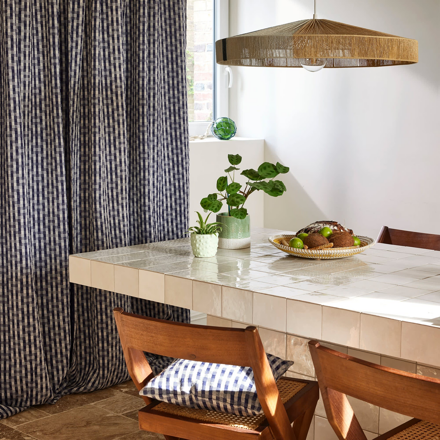 Rideau Japandi en Jacquard bicolore à carreaux Bleu – Castin