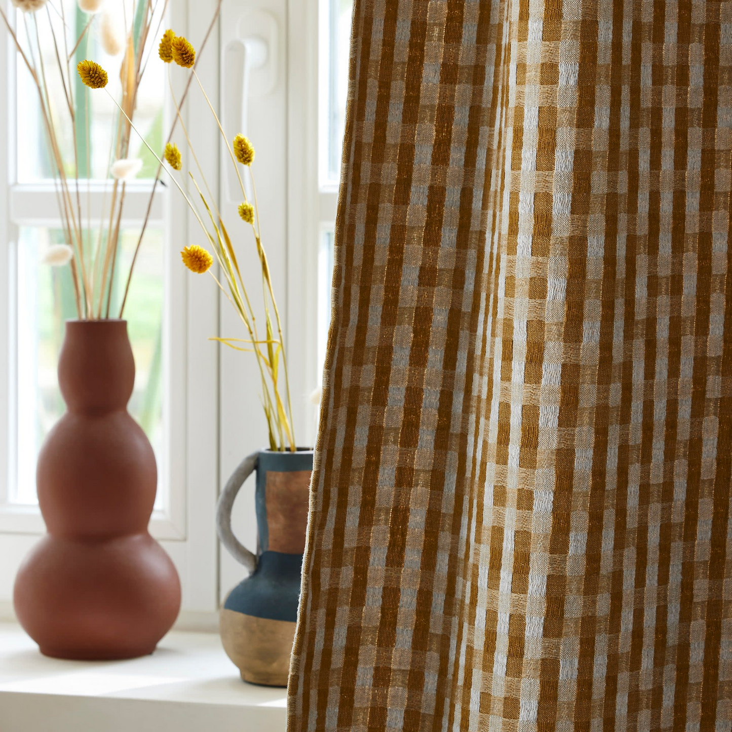 Rideau Japandi en Jacquard bicolore à carreaux Bleu – Castin