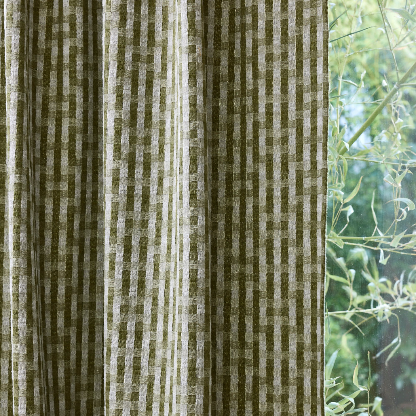 Rideau Japandi en Jacquard bicolore à carreaux Vert - Castin