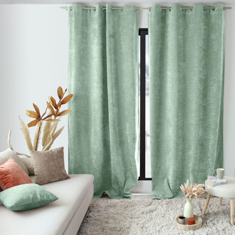 Rideau Therique Japandi en velours tramé écru 140x260cm – Nom du Produit
