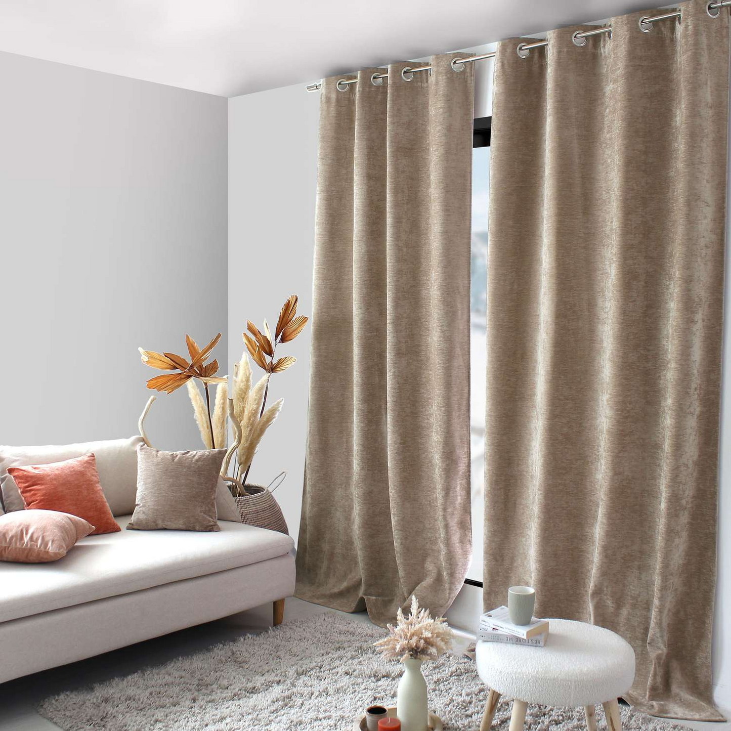 Rideau Thermique Japandi Occultant Velours Beige 140x260 cm – Velvet