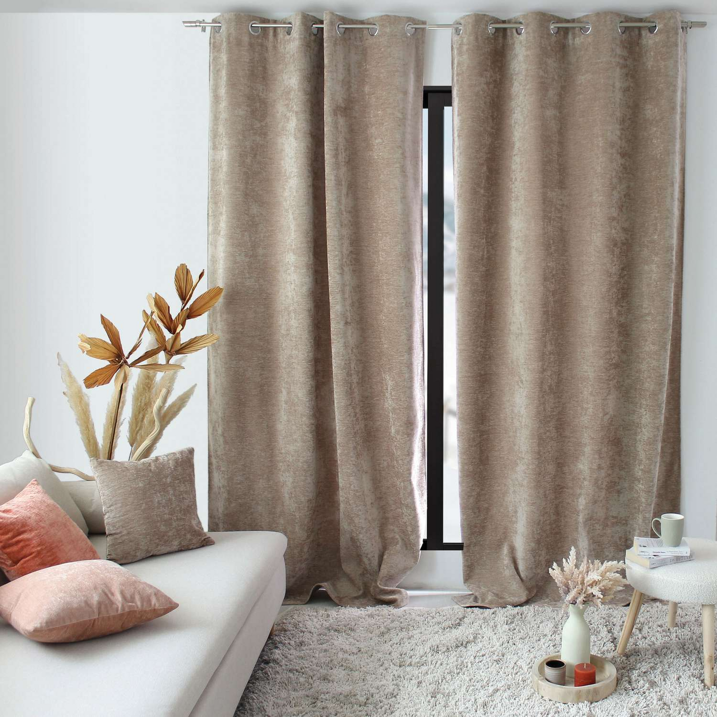 Rideau Thermique Japandi Occultant Velours Beige 140x260 cm – Velvet