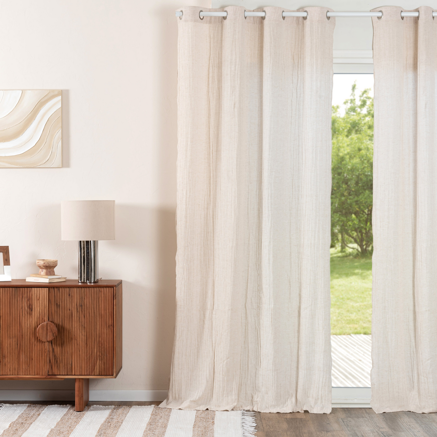Rideau Voilage Japandi à Œillets Beige Crème 140x250 – TEKSEN