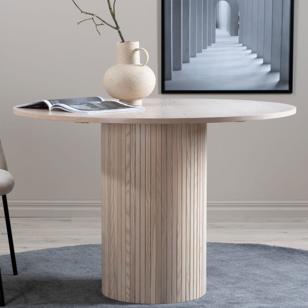 Table à Manger Japandi ronde 4 personnes en bois blanchi – Bianca
