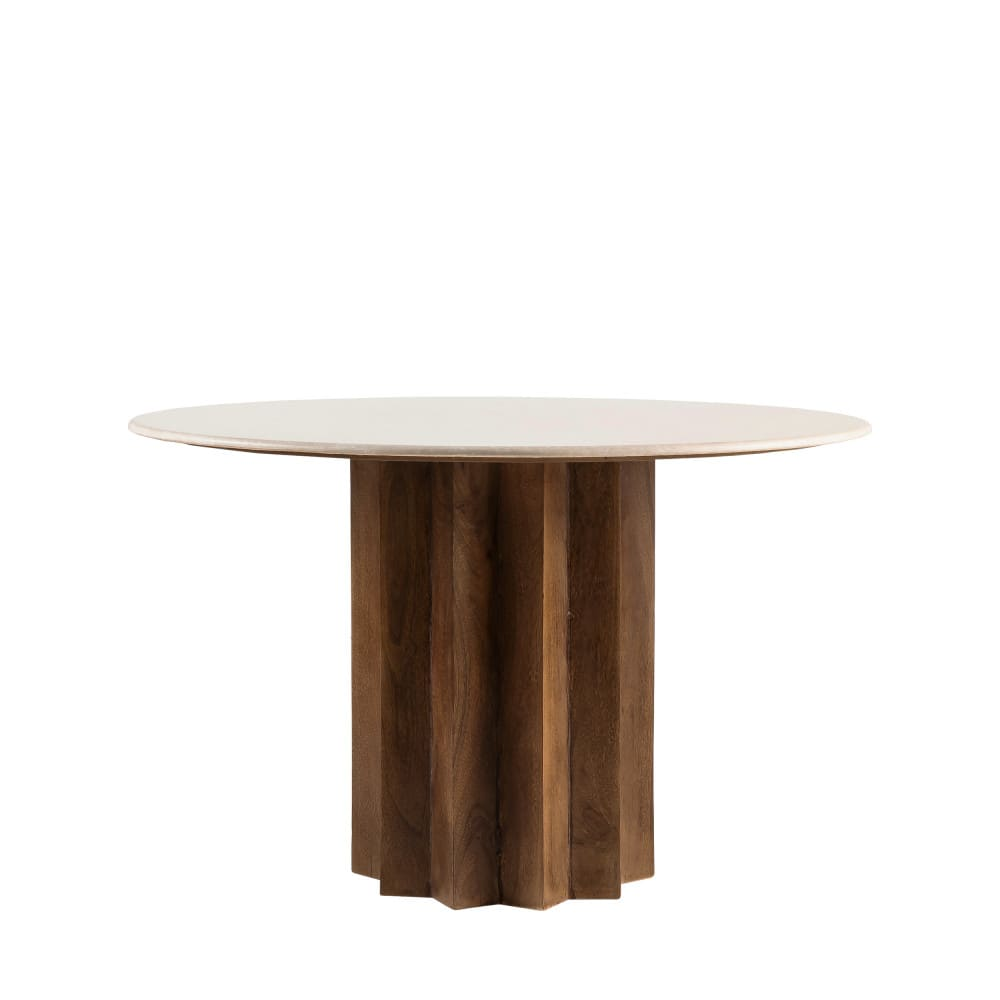 Table à Manger Japandi ronde 4 personnes marbre et bois massif – Sorong