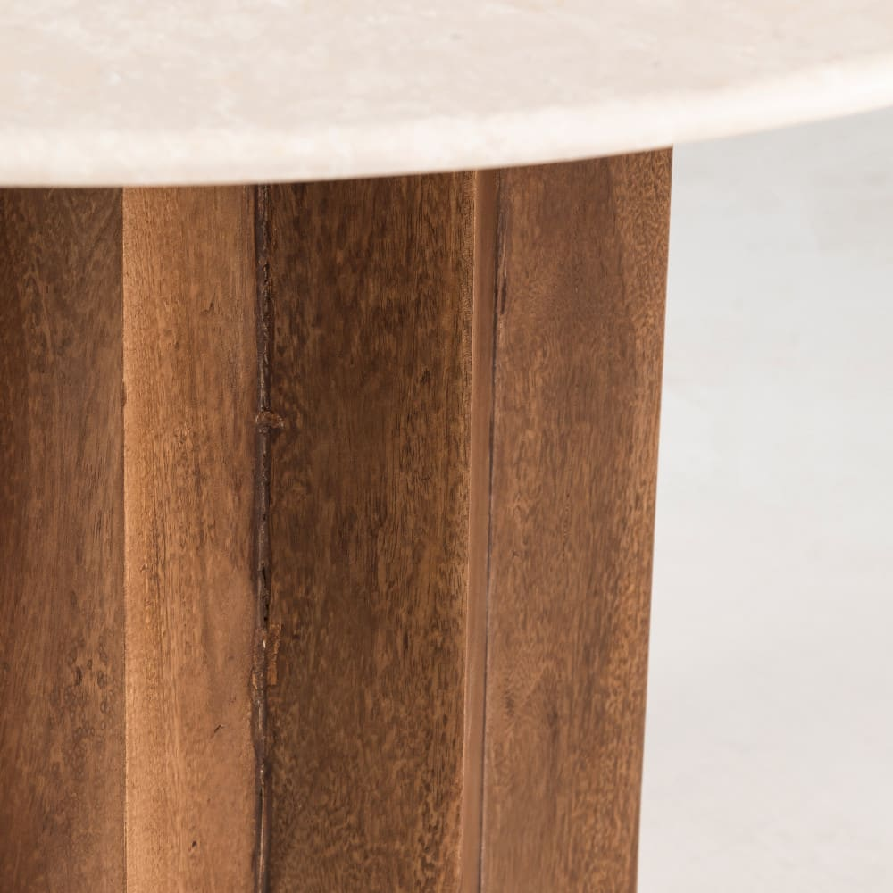 Table à Manger Japandi ronde 4 personnes marbre et bois massif – Sorong