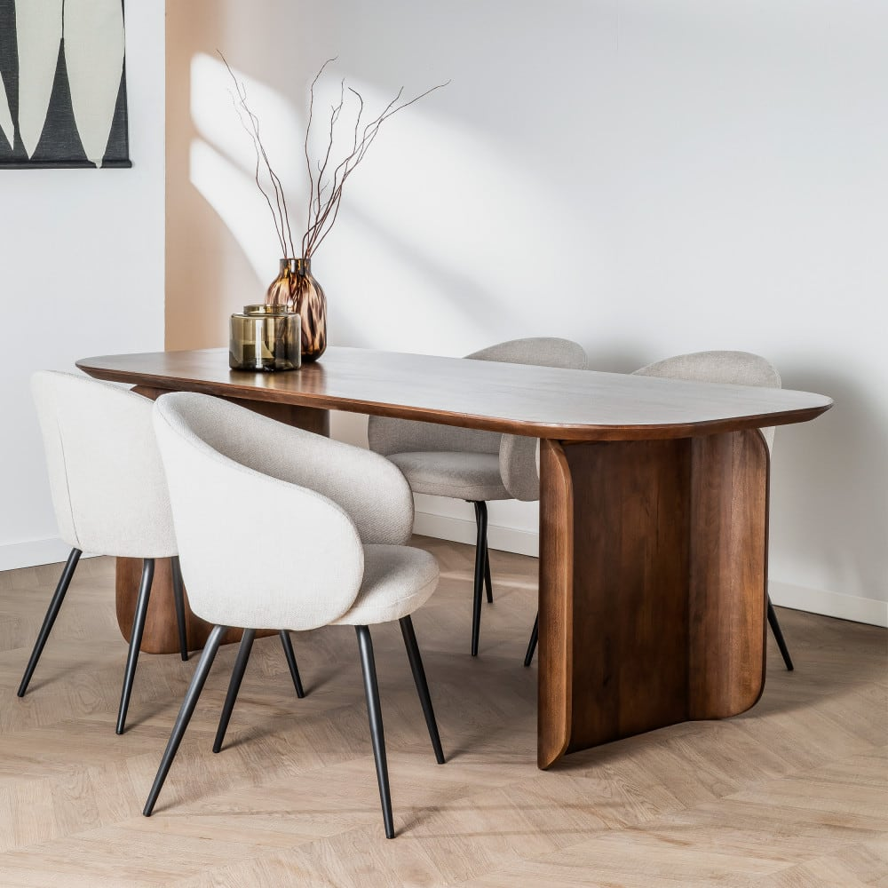 Table à Manger Japandi en Bois Massif 8 Personnes Bois Foncé – Dumai