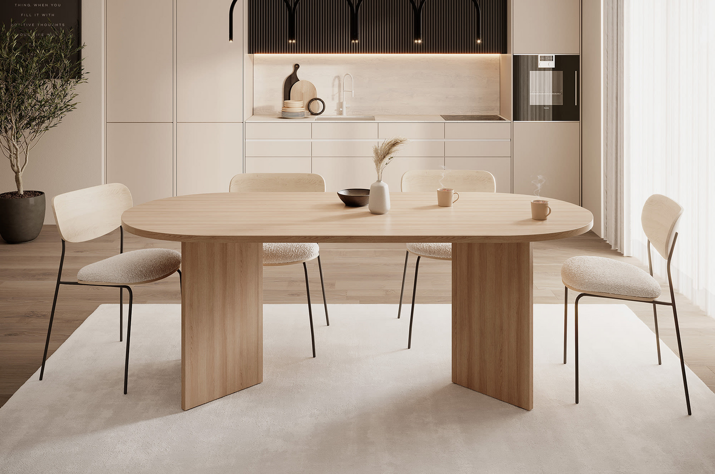 Table à Manger Japandi effet noyer marron 204x90 cm – Ovo