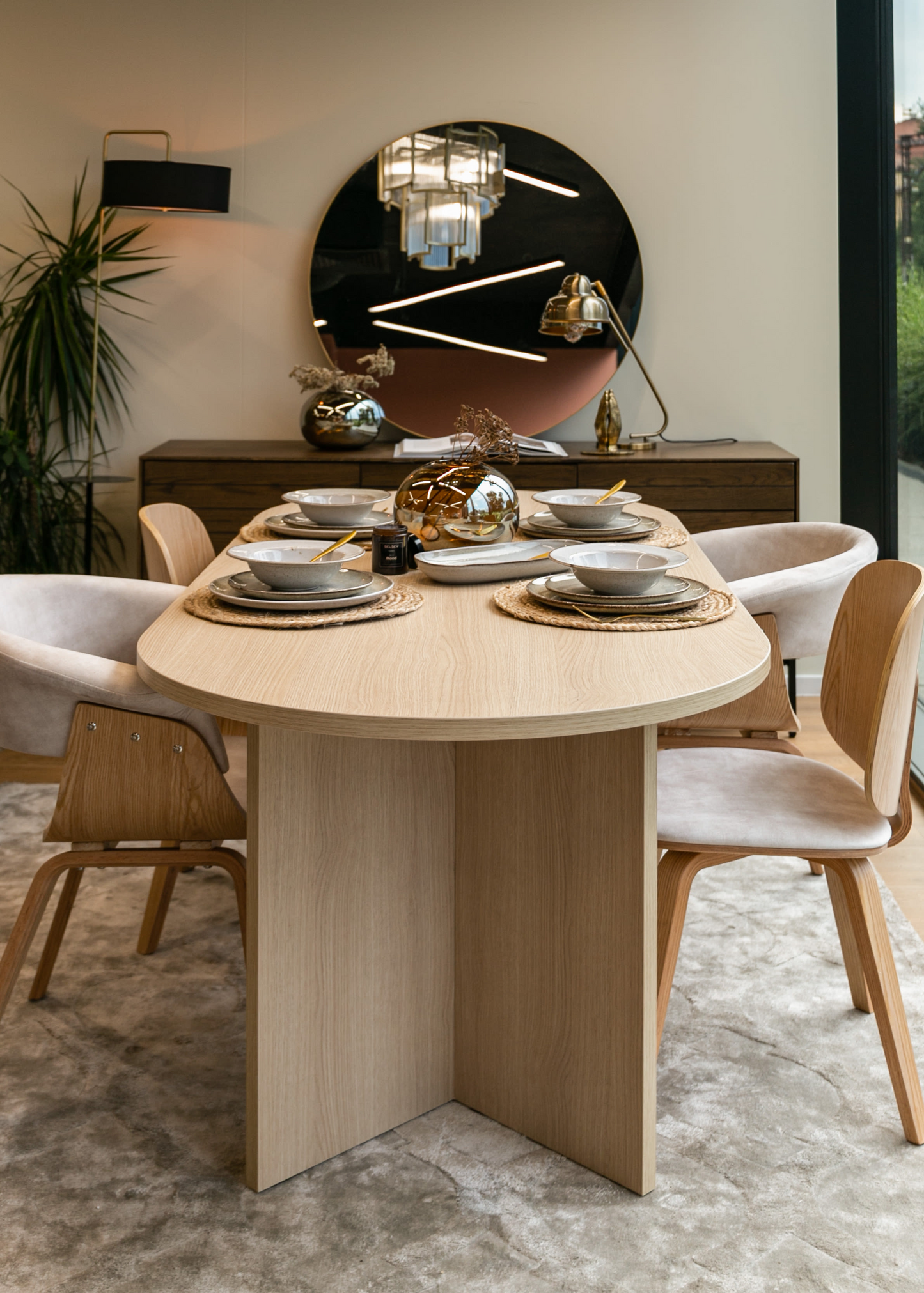 Table à Manger Japandi effet noyer marron 204x90 cm – Ovo