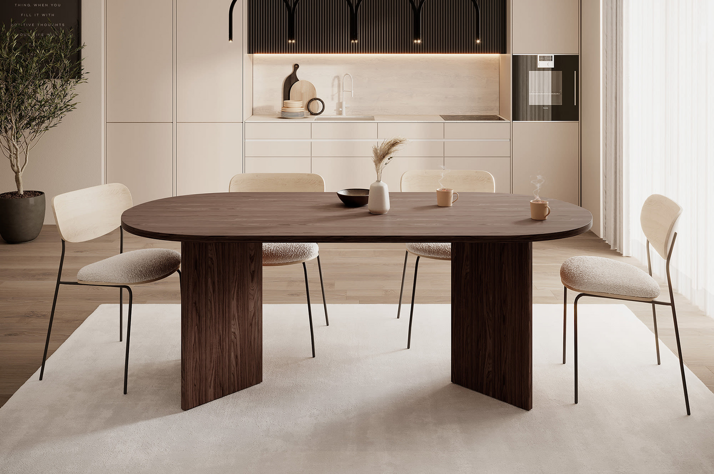 Table à Manger Japandi effet noyer marron 204x90 cm – Ovo