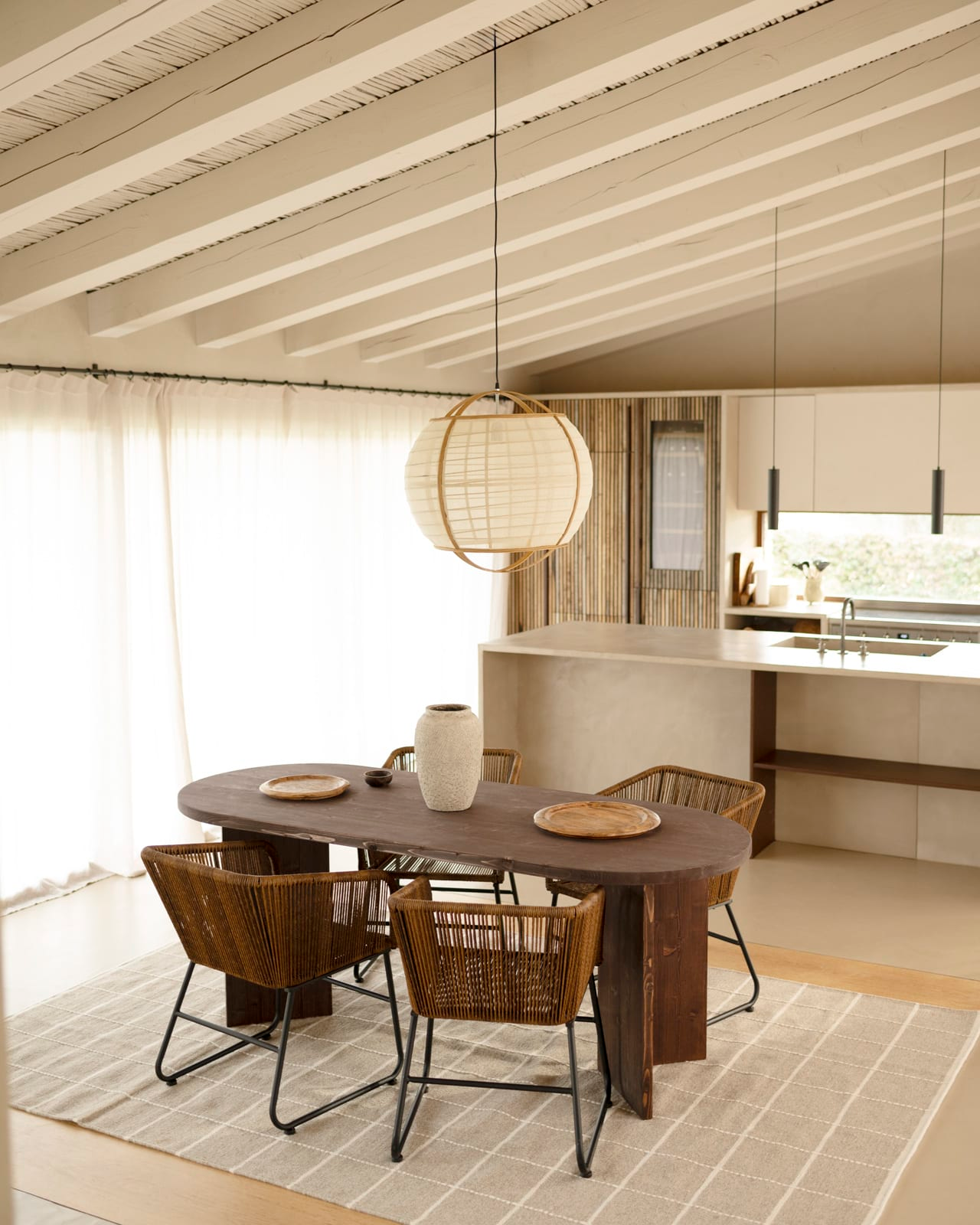Table à Manger Japandi en Bois de Sapin Marron 200x75cm – Osaka