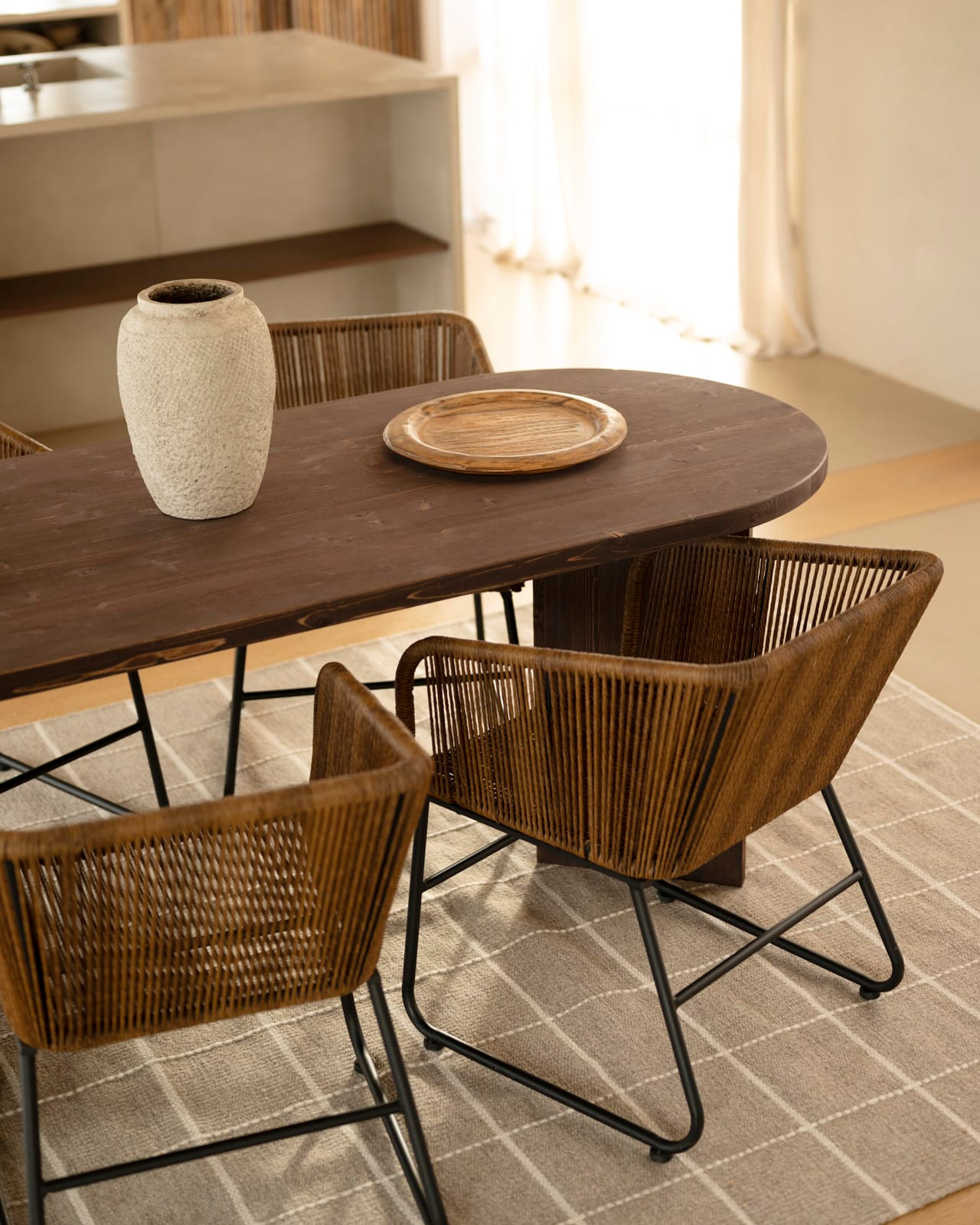 Table à Manger Japandi en Bois de Sapin Marron 200x75cm – Osaka