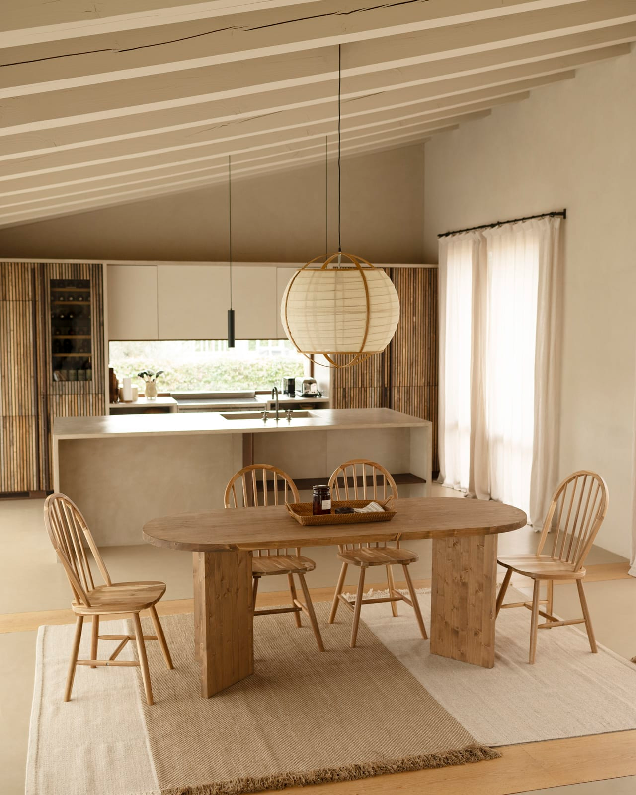 Table à Manger Japandi en Bois de Sapin Marron 200x75cm – Osaka