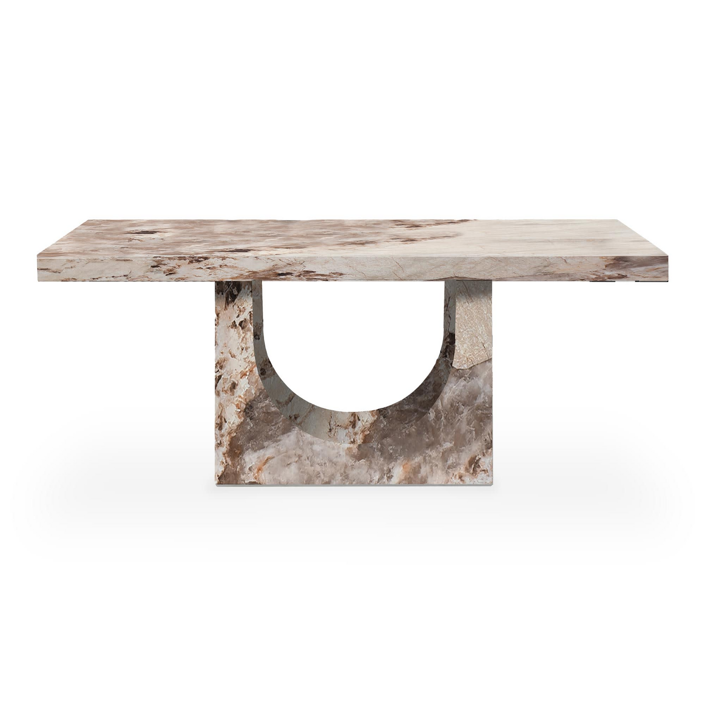 Table à Manger Japandi effet marbre beige marron 8 personnes - Dona