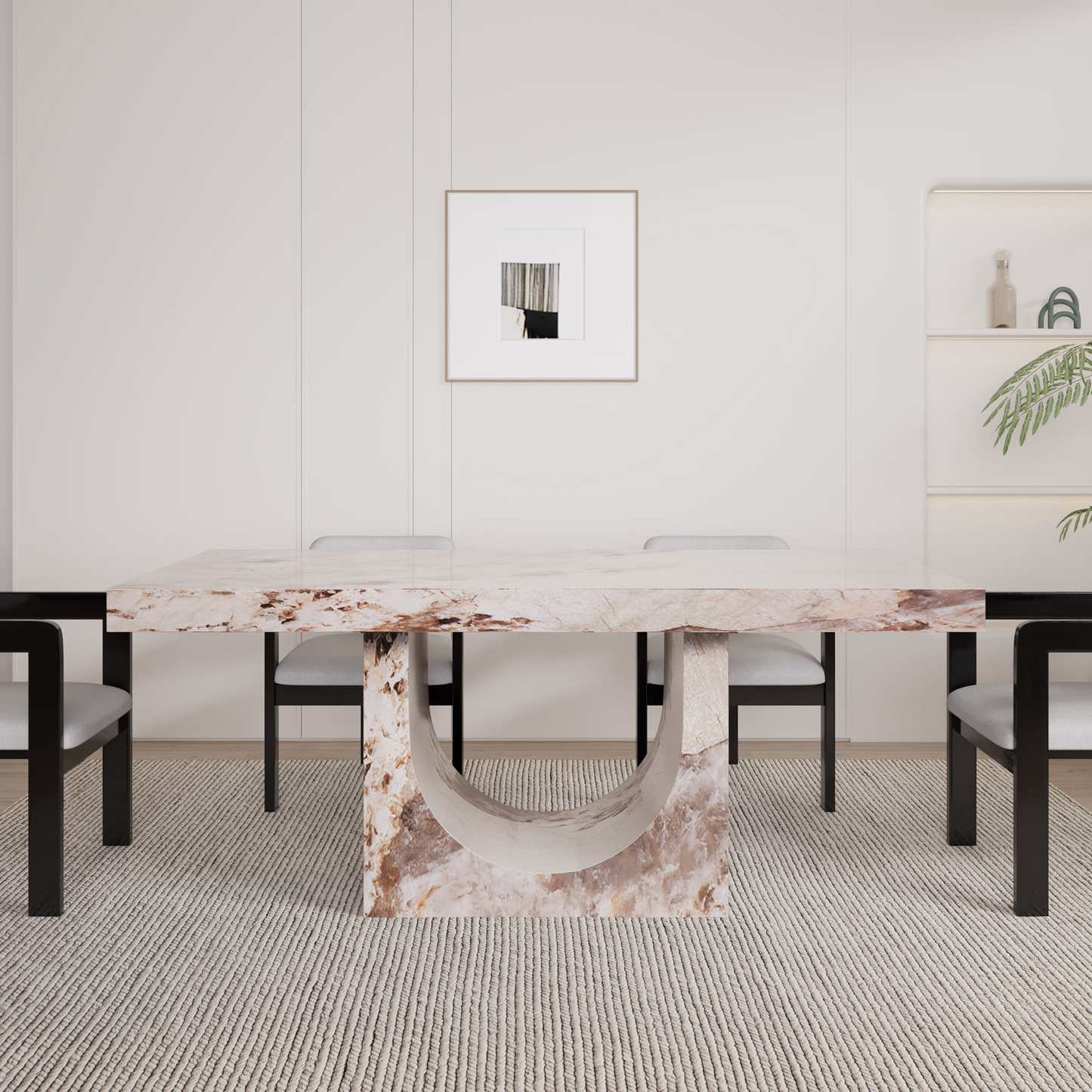Table à Manger Japandi effet marbre beige marron 8 personnes - Dona