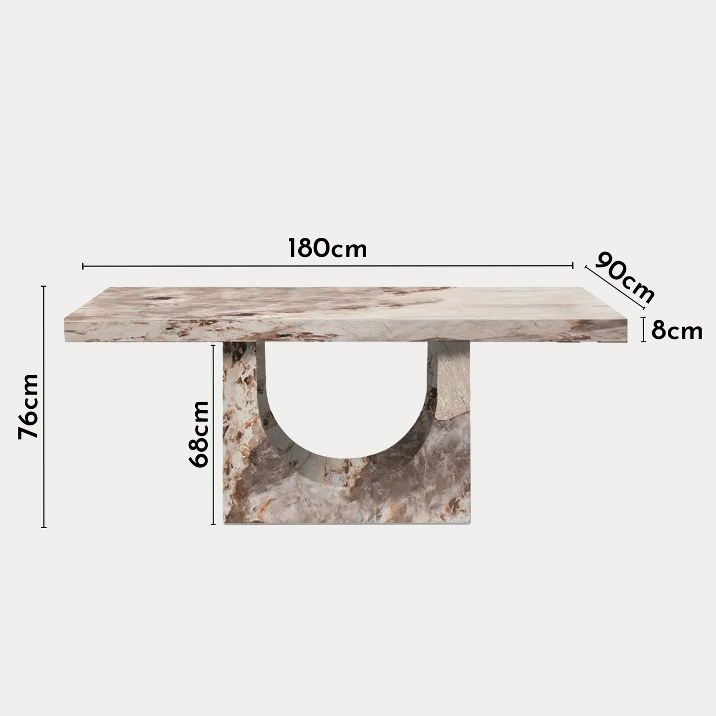 Table à Manger Japandi effet marbre beige marron 8 personnes - Dona