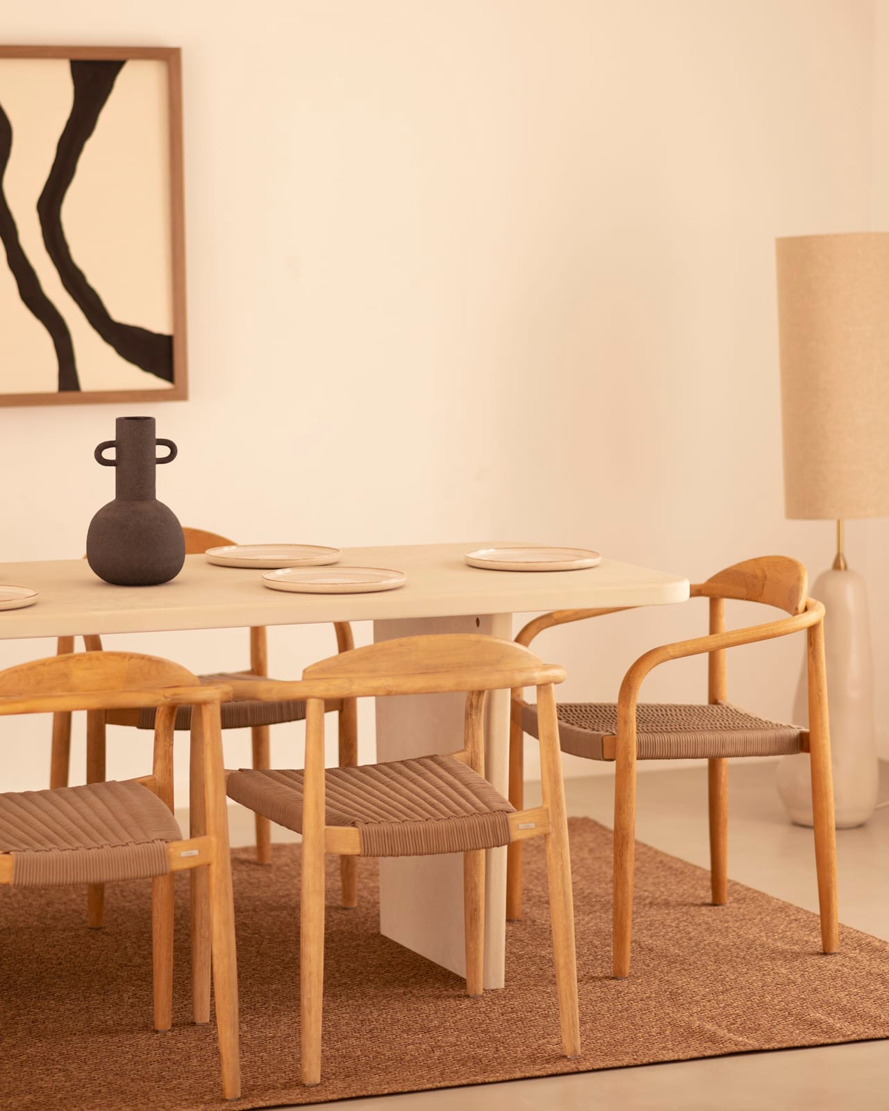 Table à Manger Japandi en Microciment Blanc Cassé 200x75cm – Bimba