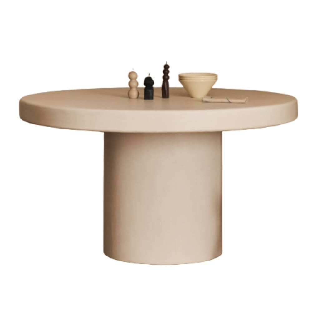 Table à Manger Japandi en Microciment Blanc 140 cm – Persillé by Marlot Baus
