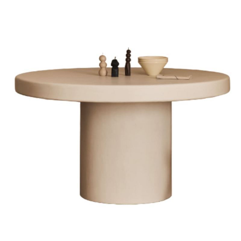 Table à Manger Japandi en Microciment Blanc 140 cm – Persillé by Marlot Baus