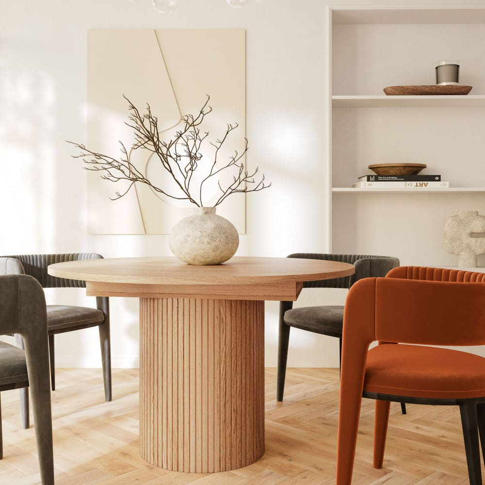 Table à Manger Extensible Japandi 4 à 6 Personnes Bois Clair ø120-160x120cm - Toscana