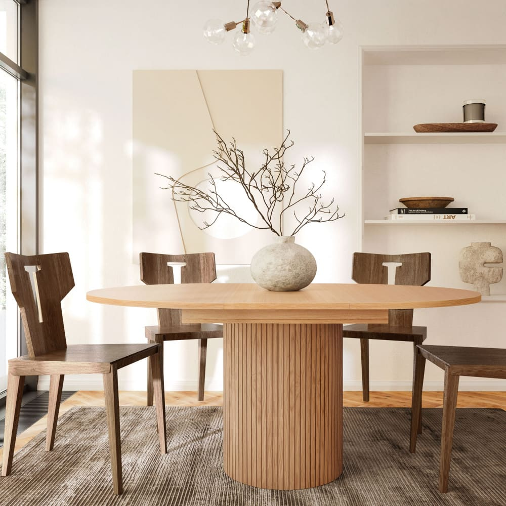 Table à Manger Extensible Japandi 4 à 6 Personnes Bois Clair ø120-160x120cm - Toscana