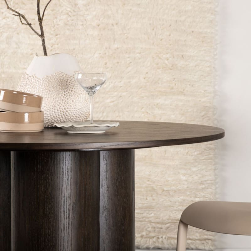 Table à Manger Ronde Japandi 110cm pied central marron – Amber