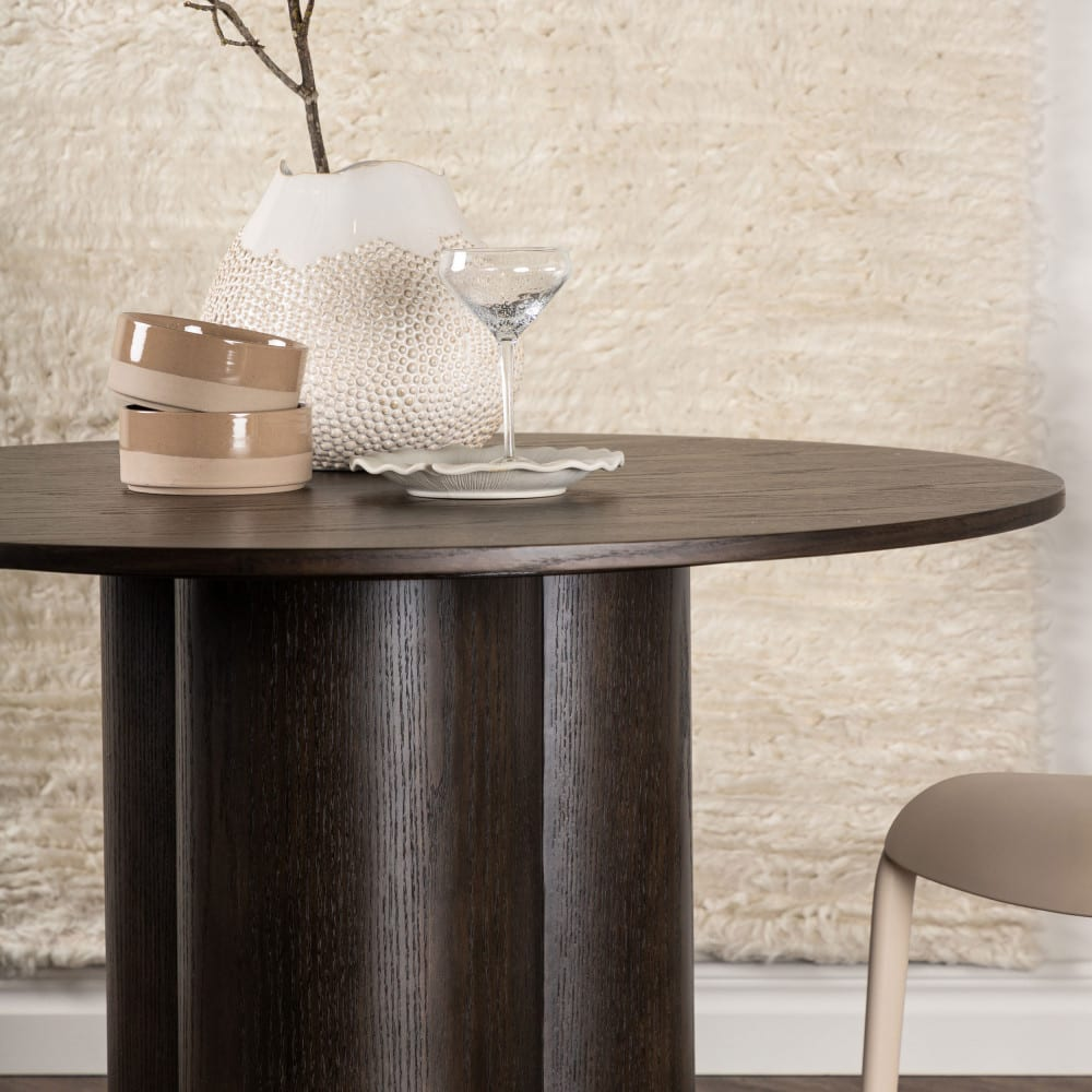 Table à Manger Ronde Japandi 110cm pied central marron – Amber