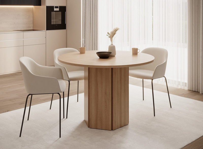 Table à Manger Japandi ronde aspect bois noyer marron 110x75 cm – HEXA