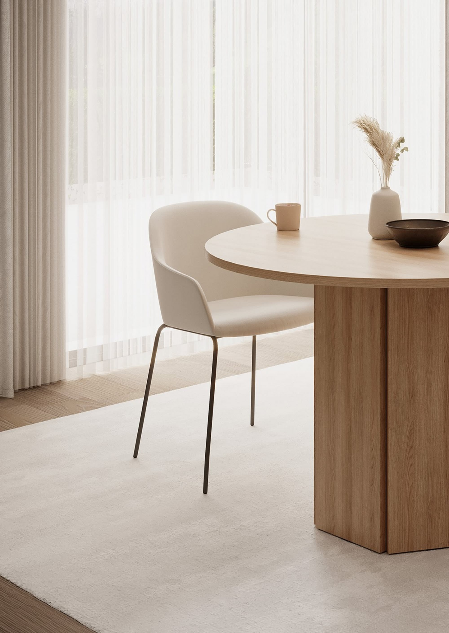 Table à Manger Ronde Japandi aspect bois de chêne beige 110x75 cm – HEXA