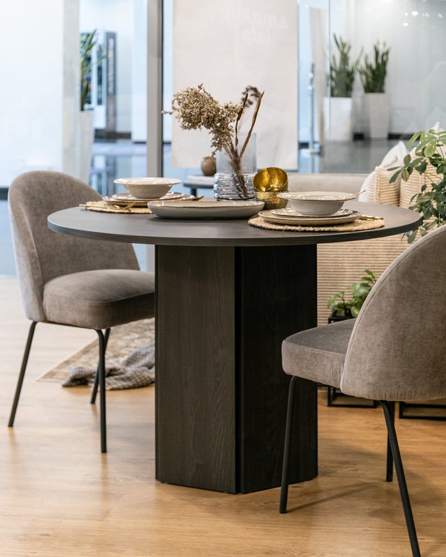 Table à Manger Japandi ronde aspect bois noyer marron 110x75 cm – HEXA