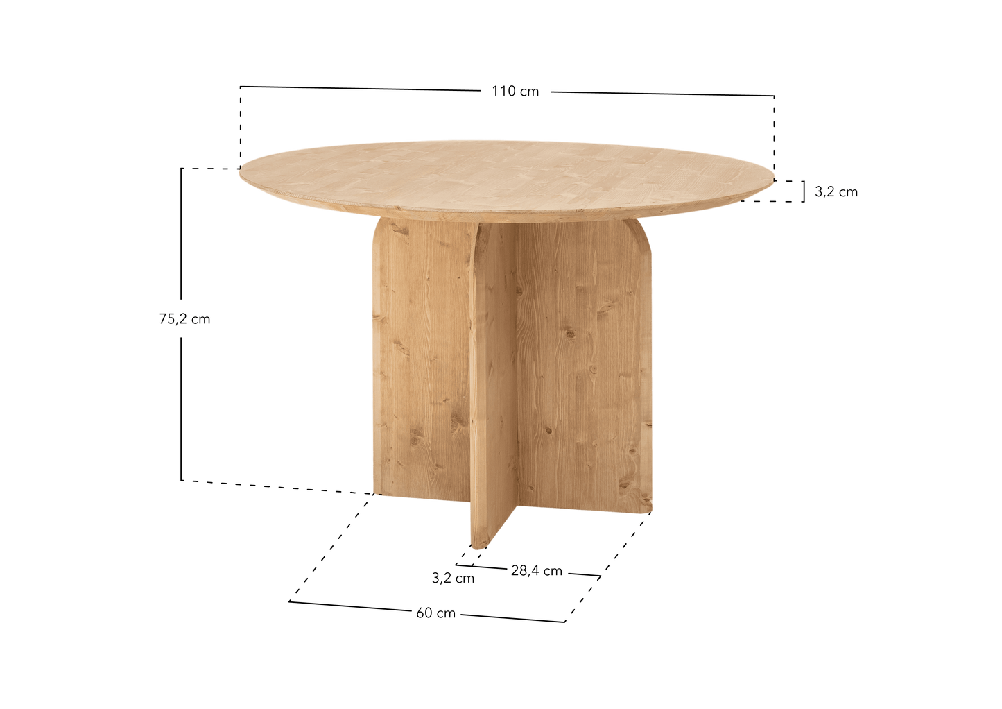 Table à Manger Ronde Japandi en Bois de Sapin Marron 110x75,2cm – Bloom
