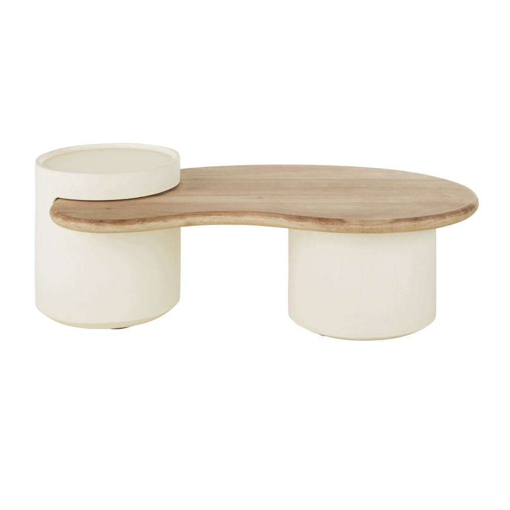 Table Basse Japandi blanche bois de manguier L125 – Sartene