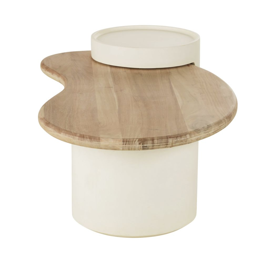 Table Basse Japandi blanche bois de manguier L125 – Sartene