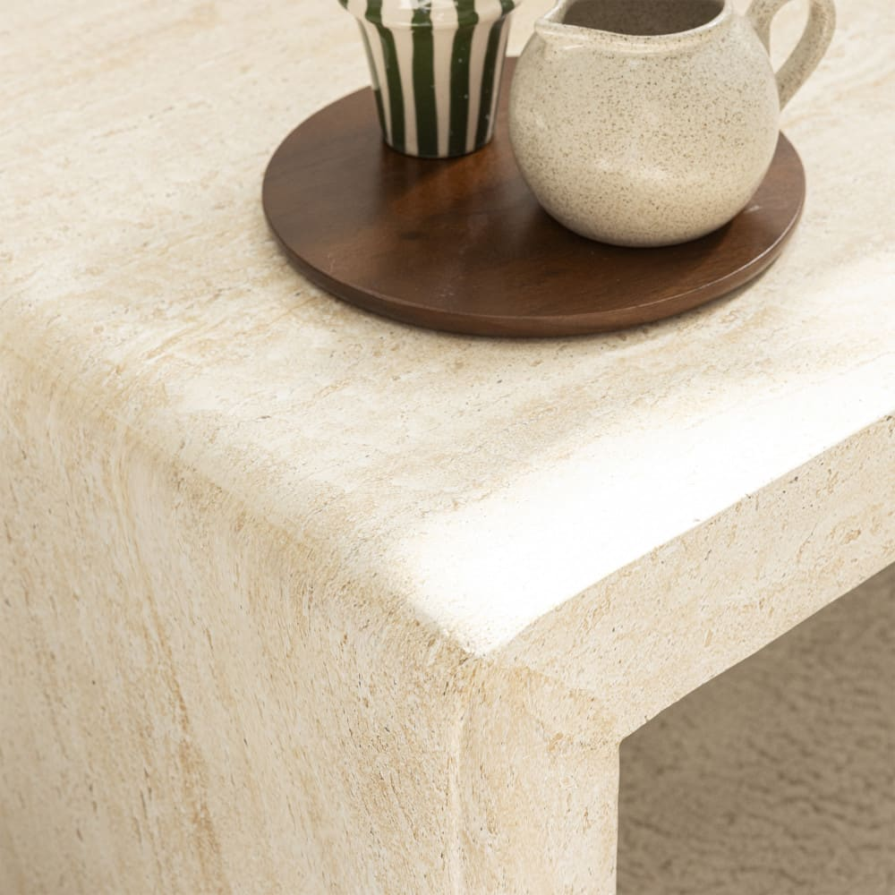 Table Basse Japandi effet travertin 120x55cm beige – Tocoa