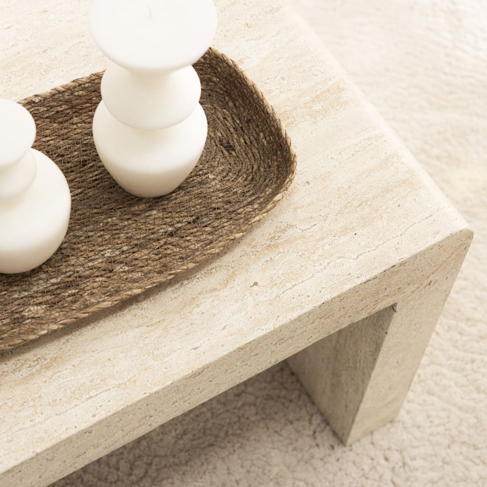 Table Basse Japandi effet travertin 120x55cm beige – Tocoa