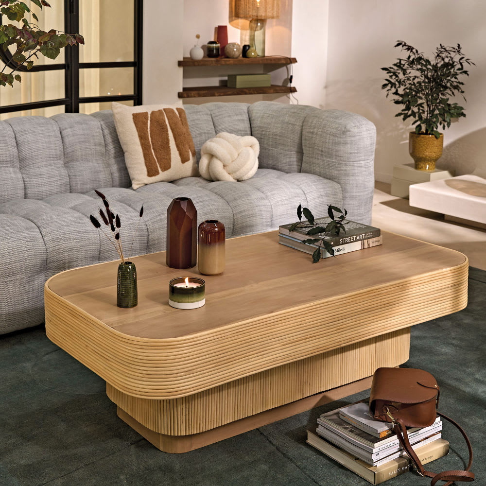 Table Basse Japandi en bois de mahogany et calamus L135 – Viro