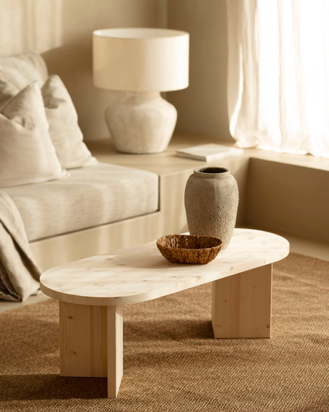 Table Basse Japandi en bois de sapin marron 120x40 cm – Osaka