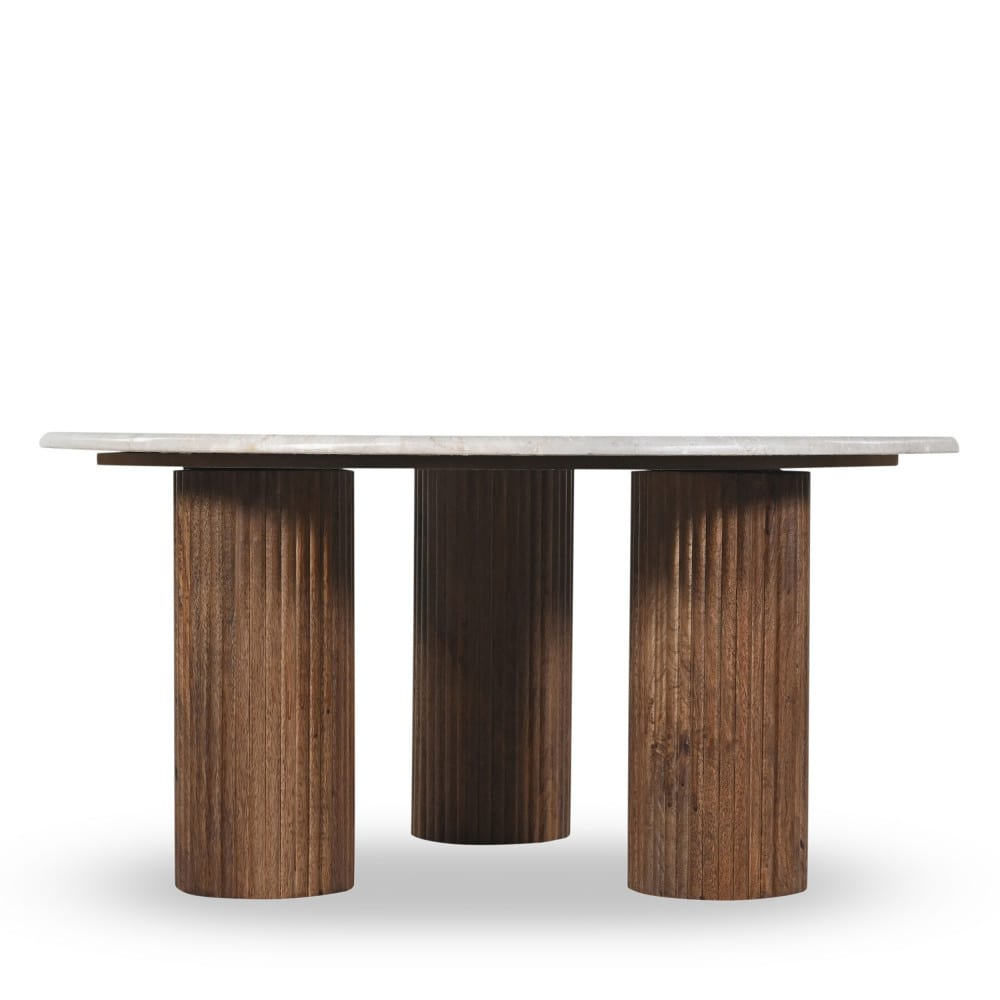 Table Basse Japandi blanche marbre bois massif Ø80cm – Sula