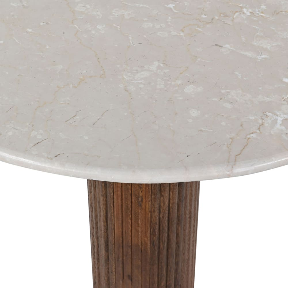 Table Basse Japandi blanche marbre bois massif Ø80cm – Sula