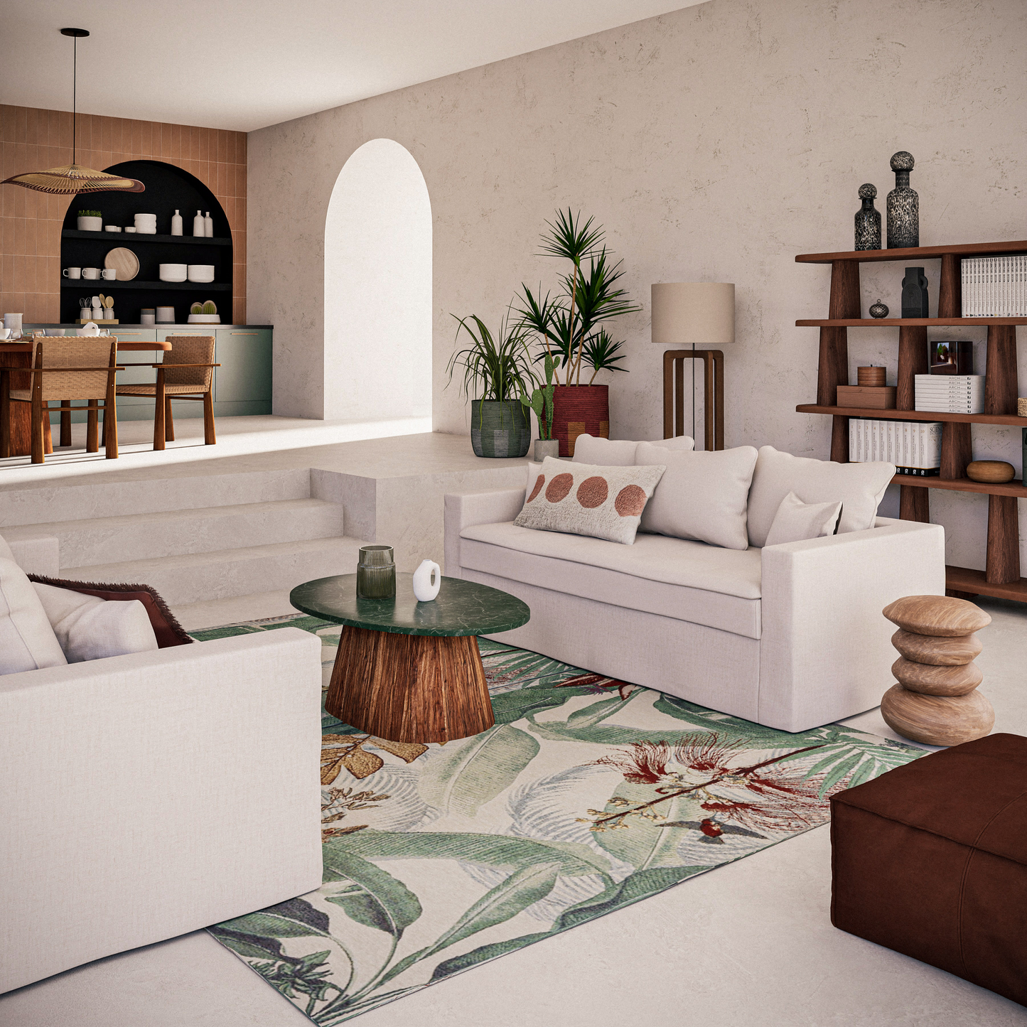 Table Basse Japandi en marbre vert et bois acacia massif L103 – Alya