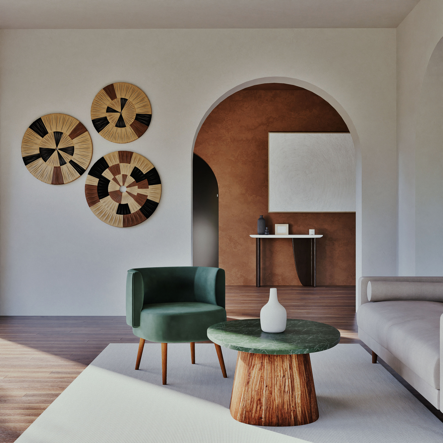 Table Basse Japandi en marbre vert et bois acacia massif L103 – Alya