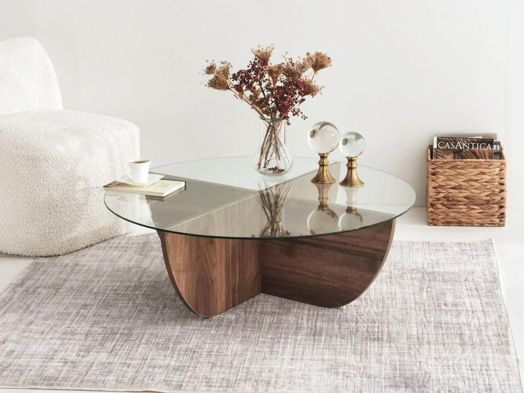 Table Basse Japandi effet bois transparent naturel foncé - Aysun