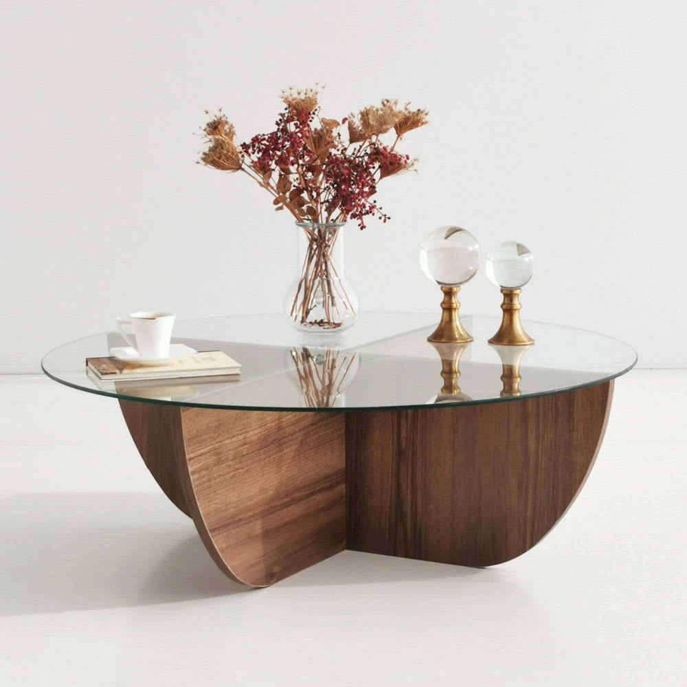 Table Basse Japandi effet bois transparent naturel foncé - Aysun